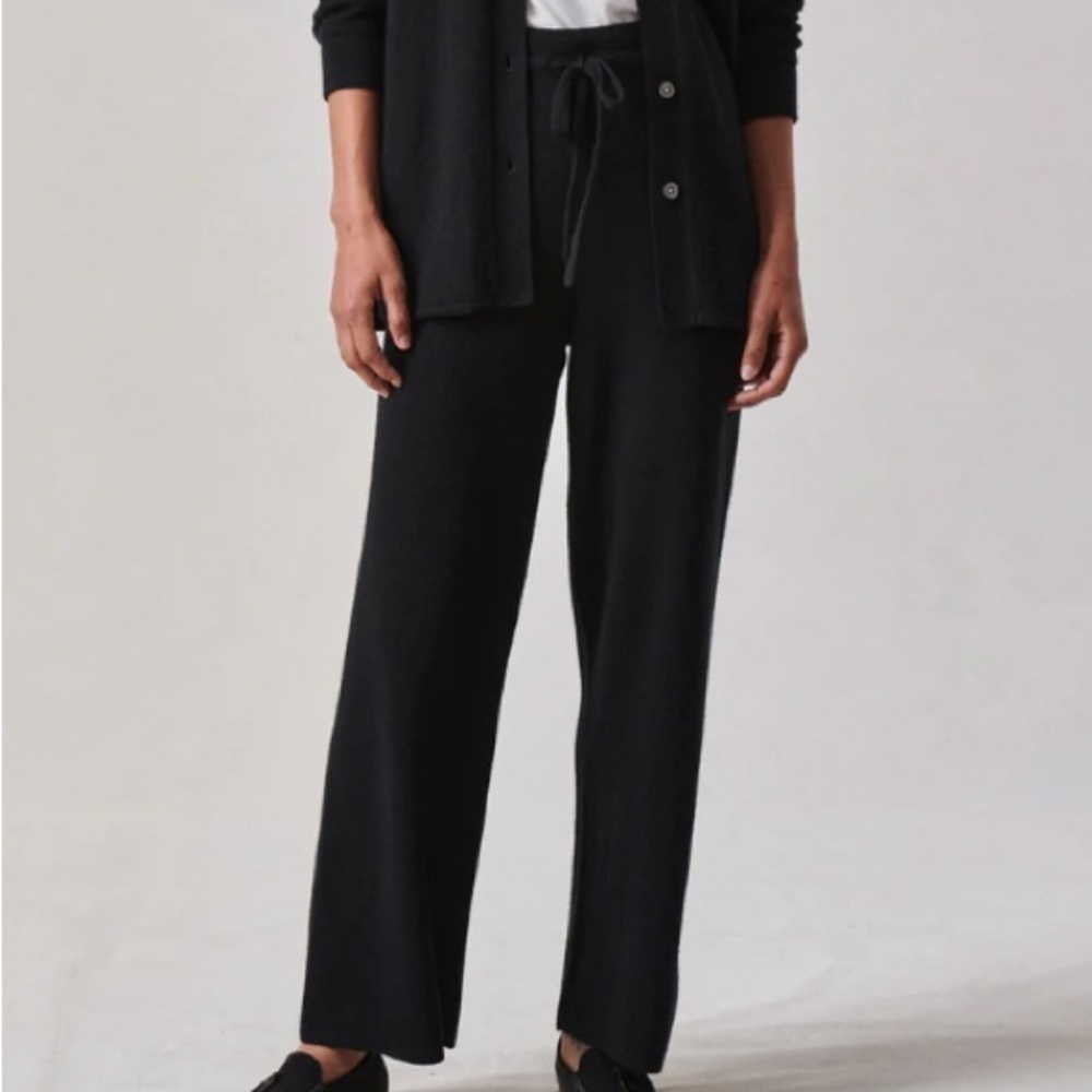 NEW Staud Black Knit Wool Blend Wide Leg Drawstring Pants Size S